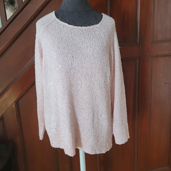 Chicos Pink Sequin Knit Long Sleeve Sweater Size 2 Large - Picture 1 of 8